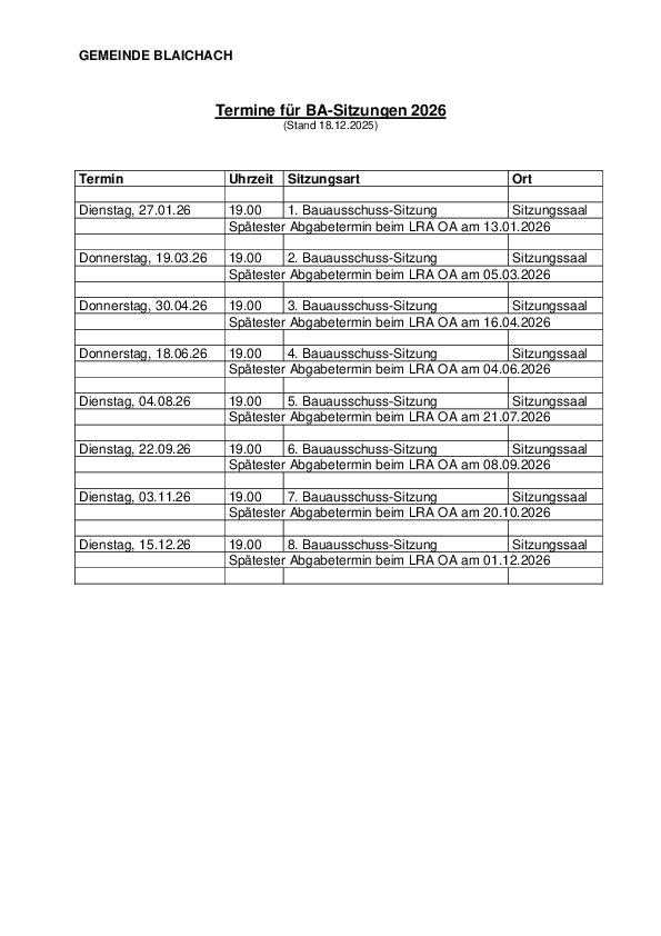 Sitzungstermine BA 2026