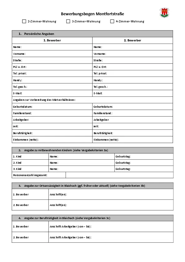 Bewerbungsbogen Wohnungen Montfortstraße 25