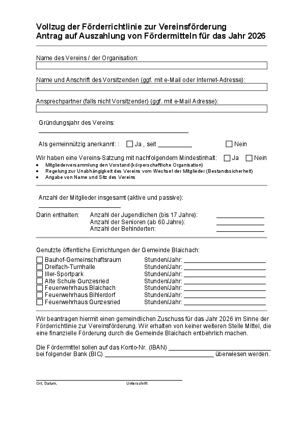 Antrag Vereinszuschuss 2026