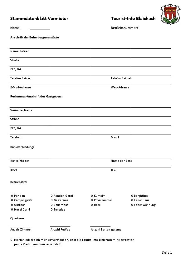 Stammdatenblatt Gastgeber