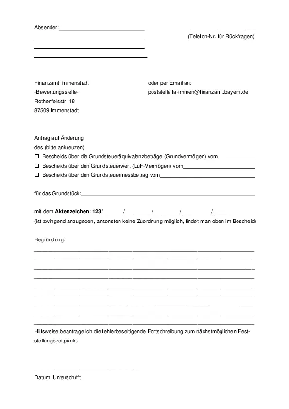 Antragsvorlage Grundsteuer