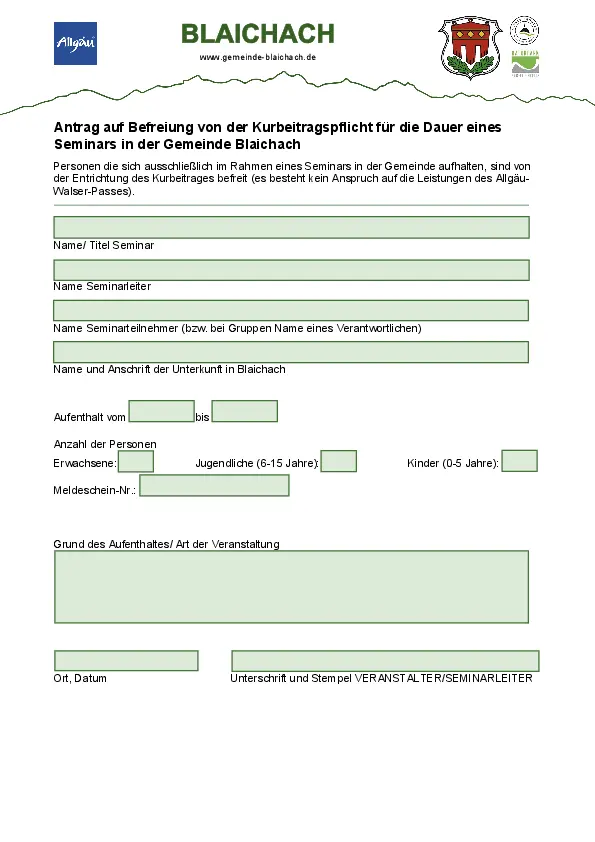 Befreiungsformular Kurbeitrag Seminar