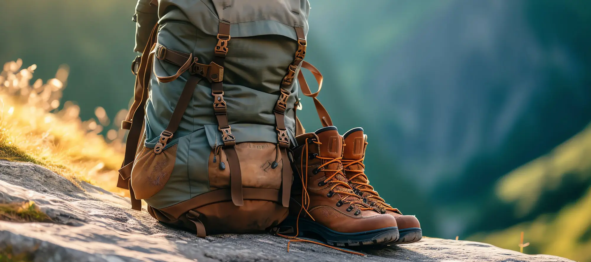 backpack and hiking shoes, hiker symbol, AI generated