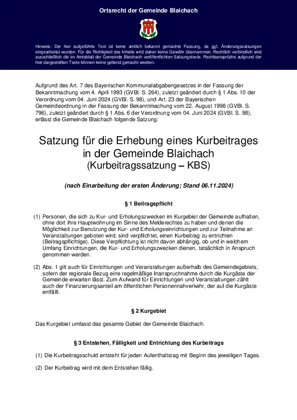 Aktuelle Kurbeitragssatzung