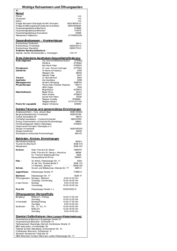 Rufnummernverzeichnis